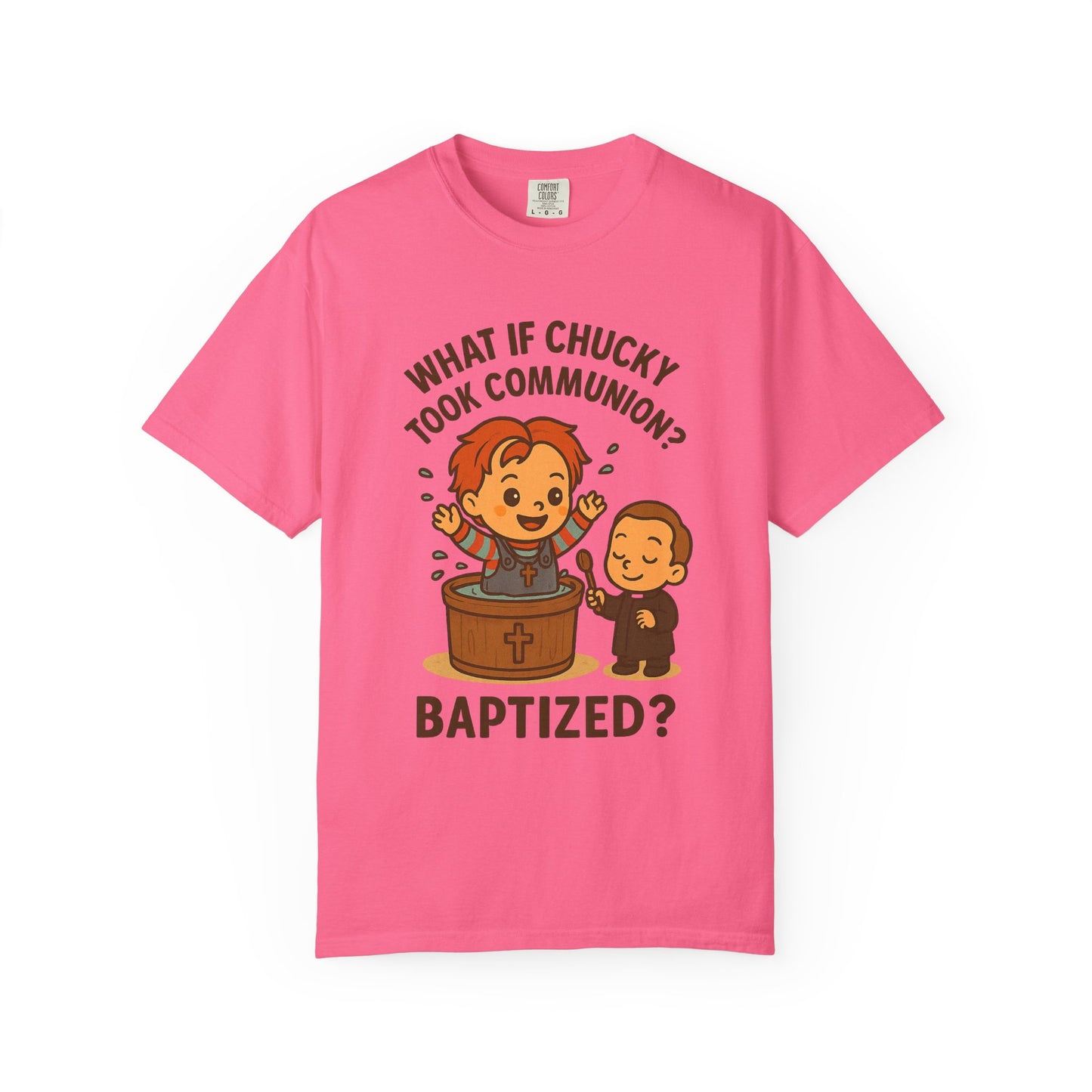 Baptism Humor T-Shirt, Funny Religious Tee, Unisex Gift, Cute Chucky Design, Perfect for Celebrations