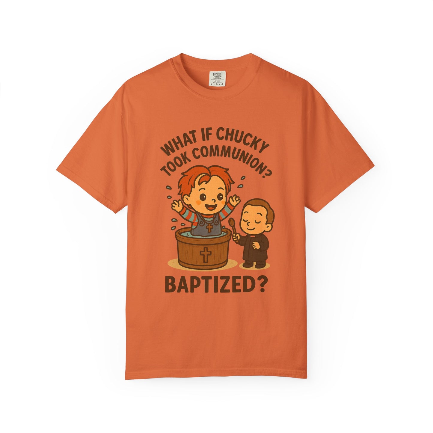 Baptism Humor T-Shirt, Funny Religious Tee, Unisex Gift, Cute Chucky Design, Perfect for Celebrations