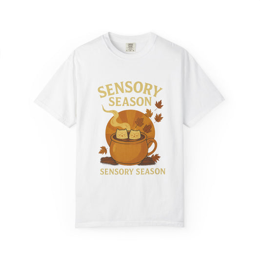 Cozy Fall T-Shirt, Sensory Season T-Shirt, Autumn Tee, Pumpkin Spice Shirt, Relaxed Fit T-Shirt, Perfect for Thanksgiving