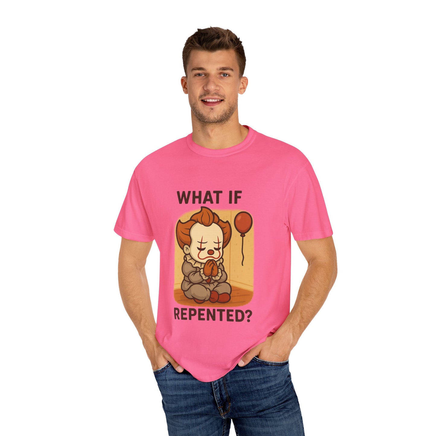 What If Repented? Unisex Garment-Dyed T-Shirt, Cartoon Tee, Humorous Apparel, Gift for Fans, Fun Casual Wear