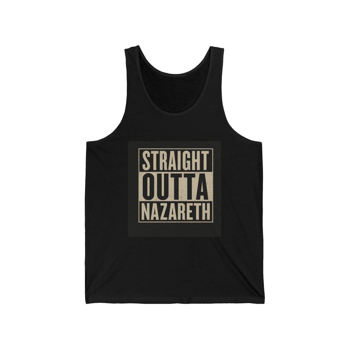 Straight Outta Nazareth Unisex Jersey Tank, Graphic Muscle Shirt, Casual Summer Top, Gift for Him, Hip-Hop Apparel, Vacation Wear, [...]
