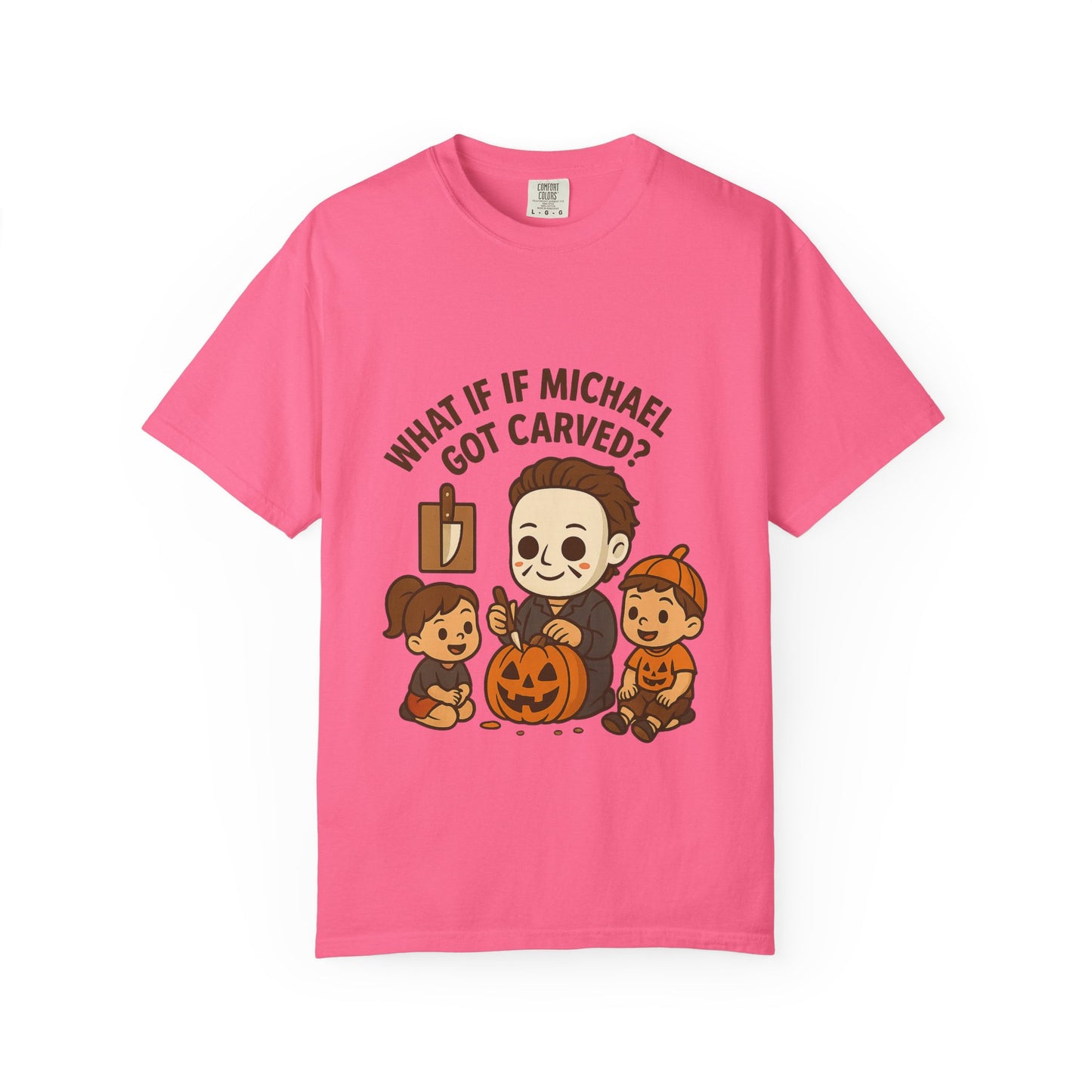 Halloween Themed T-shirt: What If Michael Got Carved?, Unisex Tee, Spooky Season Shirt, Fall Apparel, Fun Halloween Gift