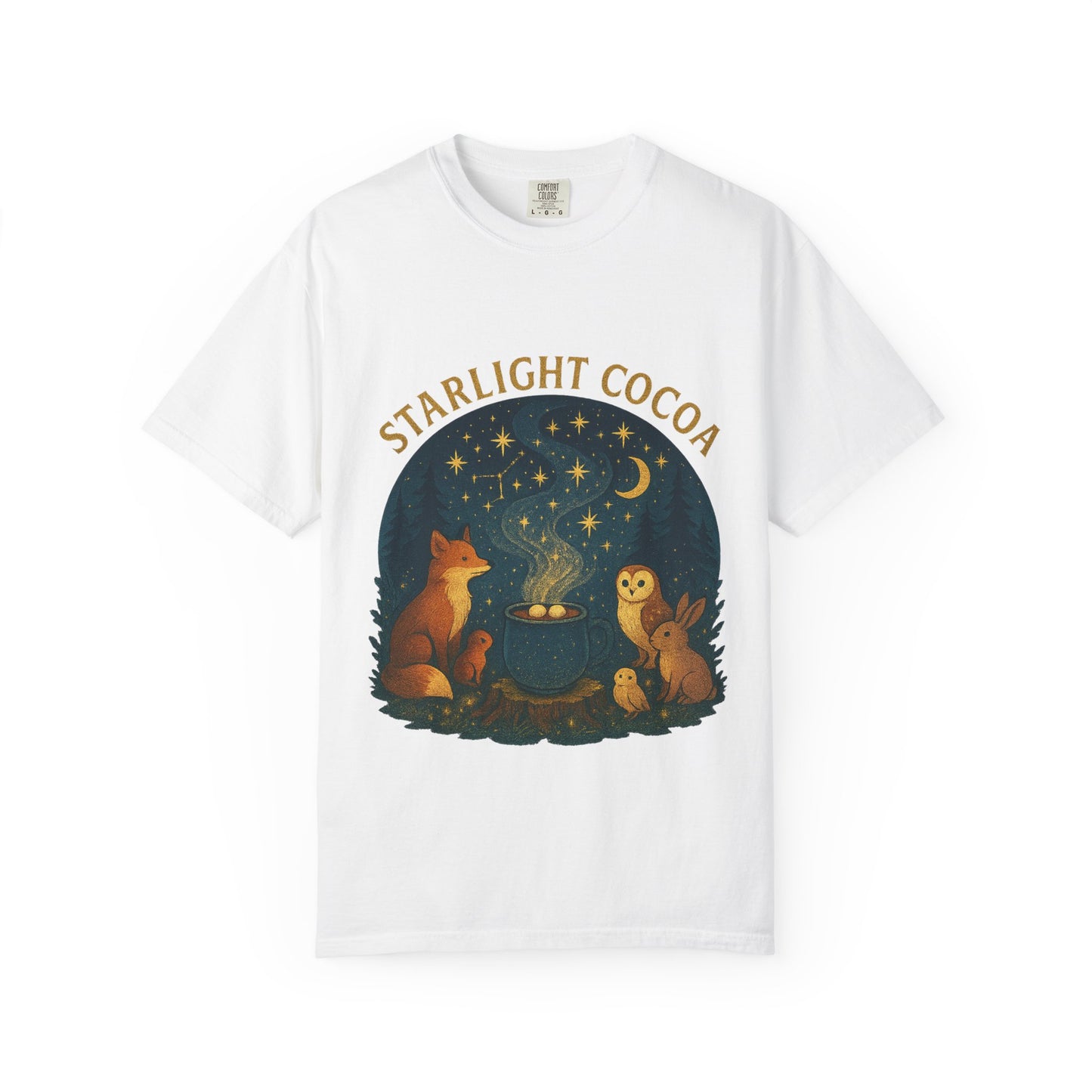Starlight Cocoa T-Shirt | Cozy Night Vibe | Unisex Graphic Tee | Perfect for Camping, Stargazing, Gift for Nature Lovers