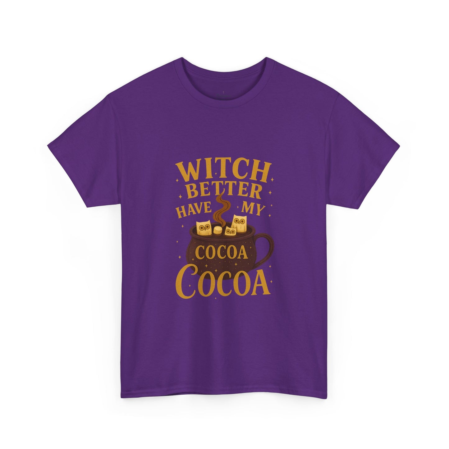 Witchy Cocoa Tee - Unisex Heavy Cotton Shirt for Fall, Halloween Parties, Cozy Vibes, Gift Idea, Fall Fashion