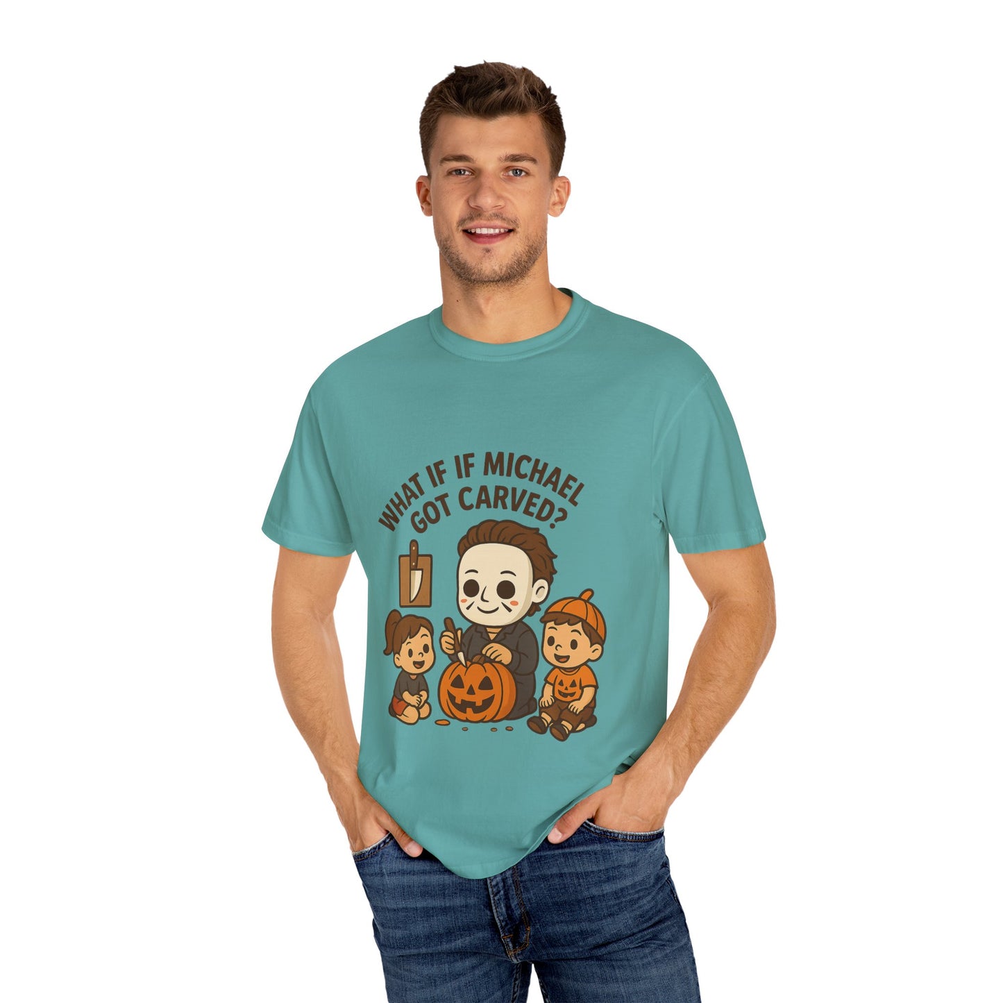 Halloween Themed T-shirt: What If Michael Got Carved?, Unisex Tee, Spooky Season Shirt, Fall Apparel, Fun Halloween Gift