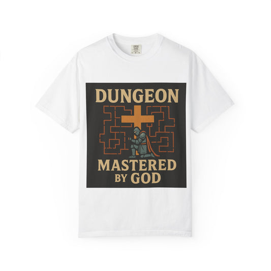Dungeon Mastered by God T-Shirt, Unisex Graphic Tee, Gamer Gift, Funny Religious Humor, Retro Video Game Shirt