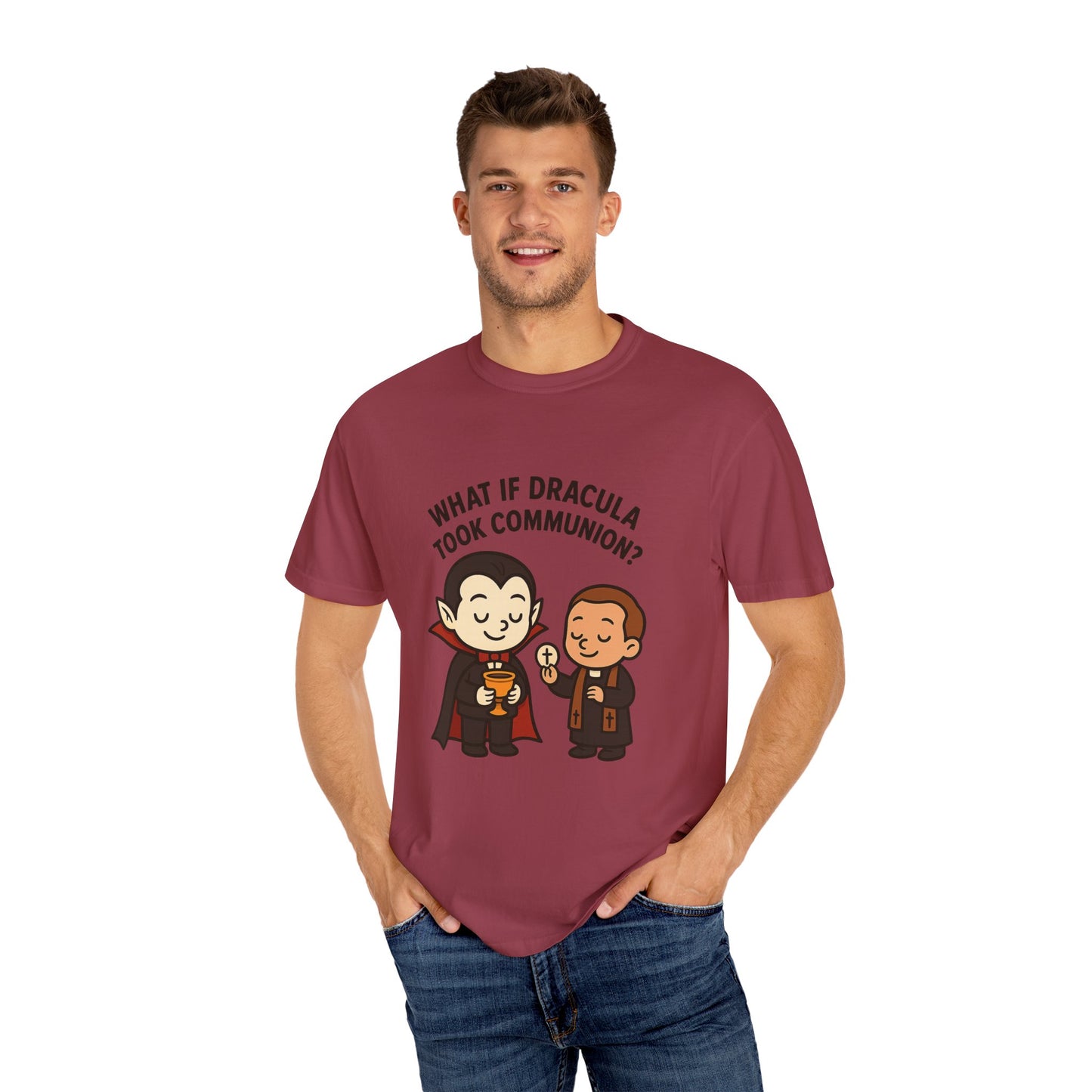 Whimsical Dracula T-Shirt, Funny Gift for Halloween, Unisex Tee for Comic Lovers, Humor Apparel for Every Occasion, Cute Cartoon Shirt