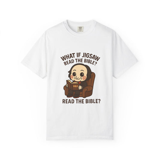 Quirky Graphic Tee, Jigsaw Humor Shirt, Unique Gift for Readers, Fun Bible Reference T-shirt, Casual Everyday Wear