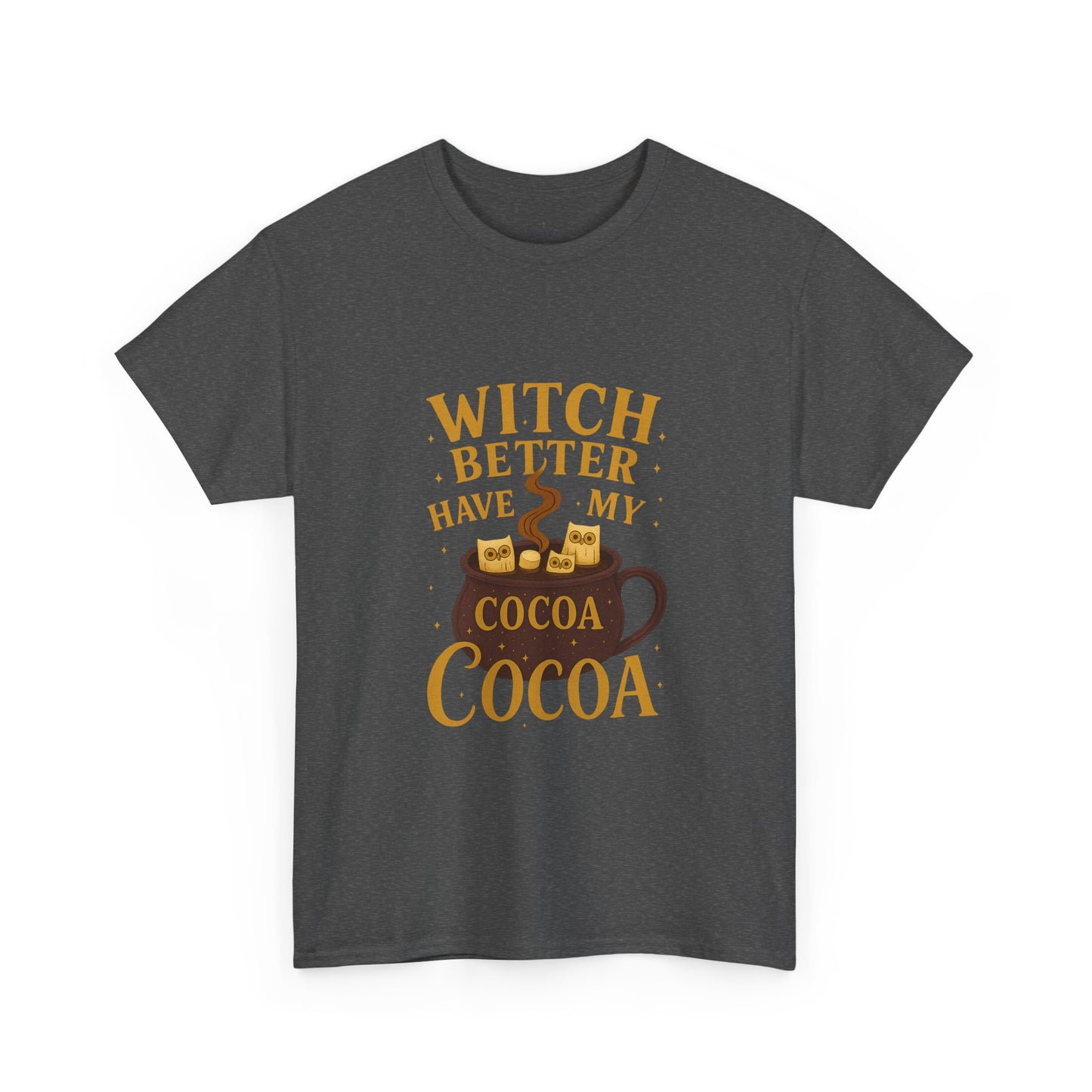 Witchy Cocoa Tee - Unisex Heavy Cotton Shirt for Fall, Halloween Parties, Cozy Vibes, Gift Idea, Fall Fashion