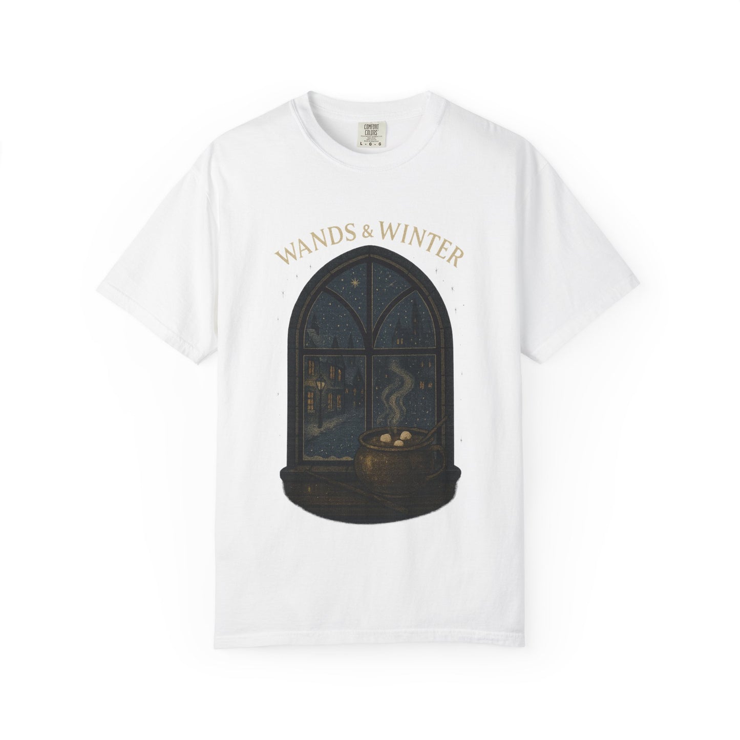 Wands & Winter Unisex Garment-Dyed T-shirt | Cozy Magic Tee, Holiday Gift, Winter Apparel, Witchy Style, Casual Wear