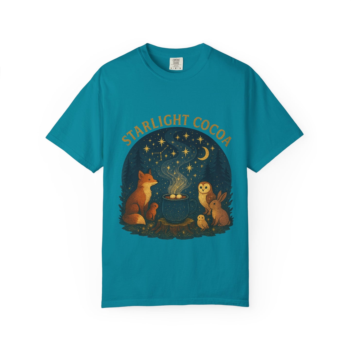 Starlight Cocoa T-Shirt | Cozy Night Vibe | Unisex Graphic Tee | Perfect for Camping, Stargazing, Gift for Nature Lovers
