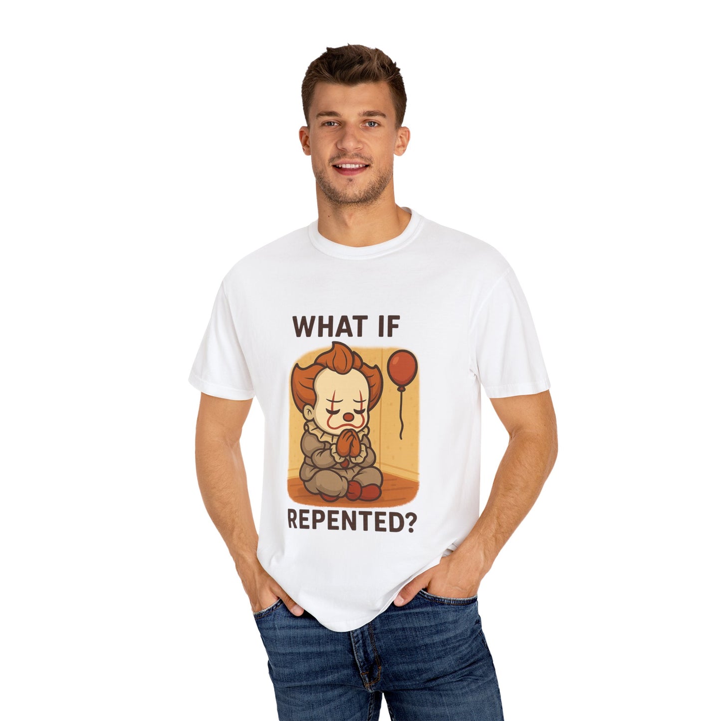 What If Repented? Unisex Garment-Dyed T-Shirt, Cartoon Tee, Humorous Apparel, Gift for Fans, Fun Casual Wear