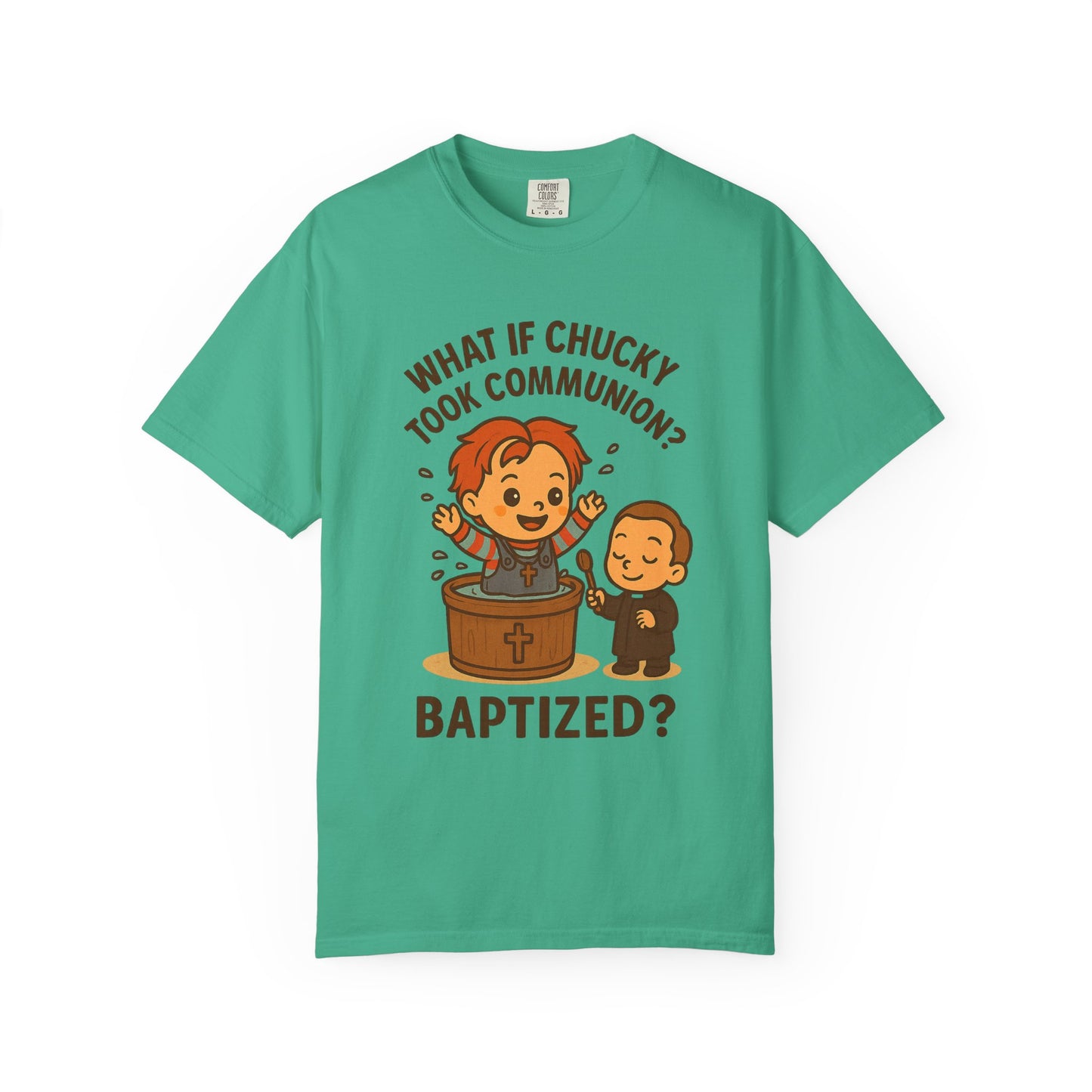 Baptism Humor T-Shirt, Funny Religious Tee, Unisex Gift, Cute Chucky Design, Perfect for Celebrations