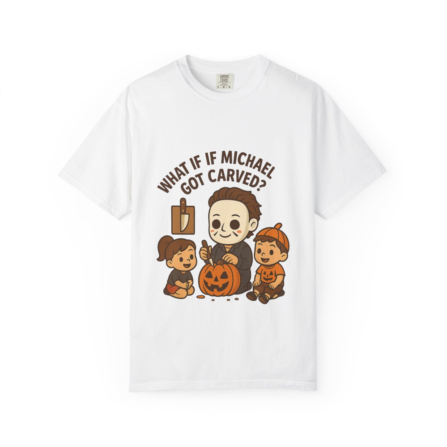 Halloween Themed T-shirt: What If Michael Got Carved?, Unisex Tee, Spooky Season Shirt, Fall Apparel, Fun Halloween Gift