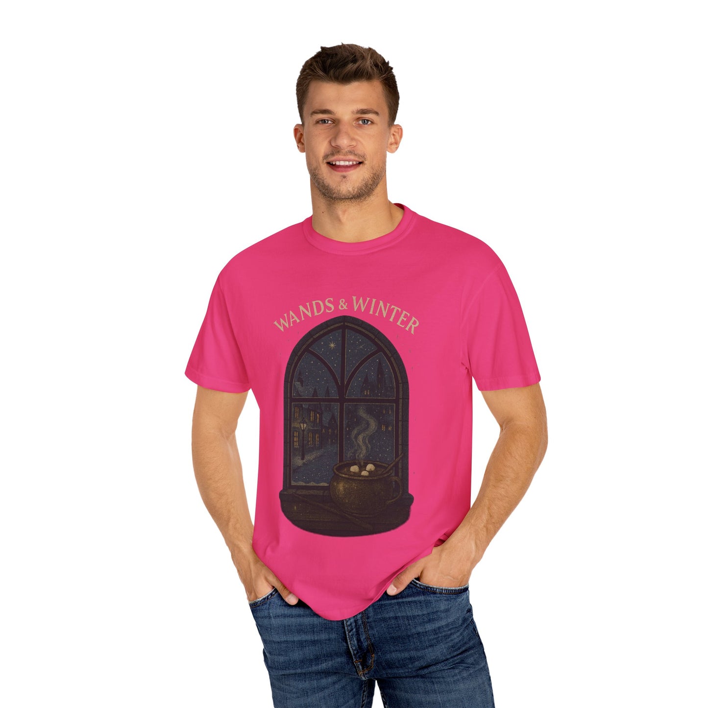 Wands & Winter Unisex Garment-Dyed T-shirt | Cozy Magic Tee, Holiday Gift, Winter Apparel, Witchy Style, Casual Wear