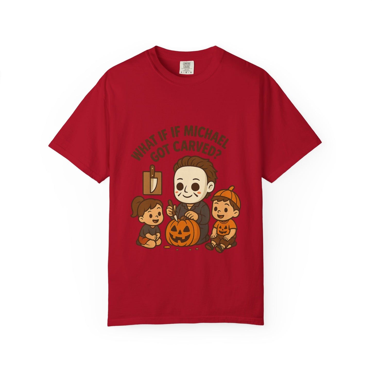 Halloween Themed T-shirt: What If Michael Got Carved?, Unisex Tee, Spooky Season Shirt, Fall Apparel, Fun Halloween Gift