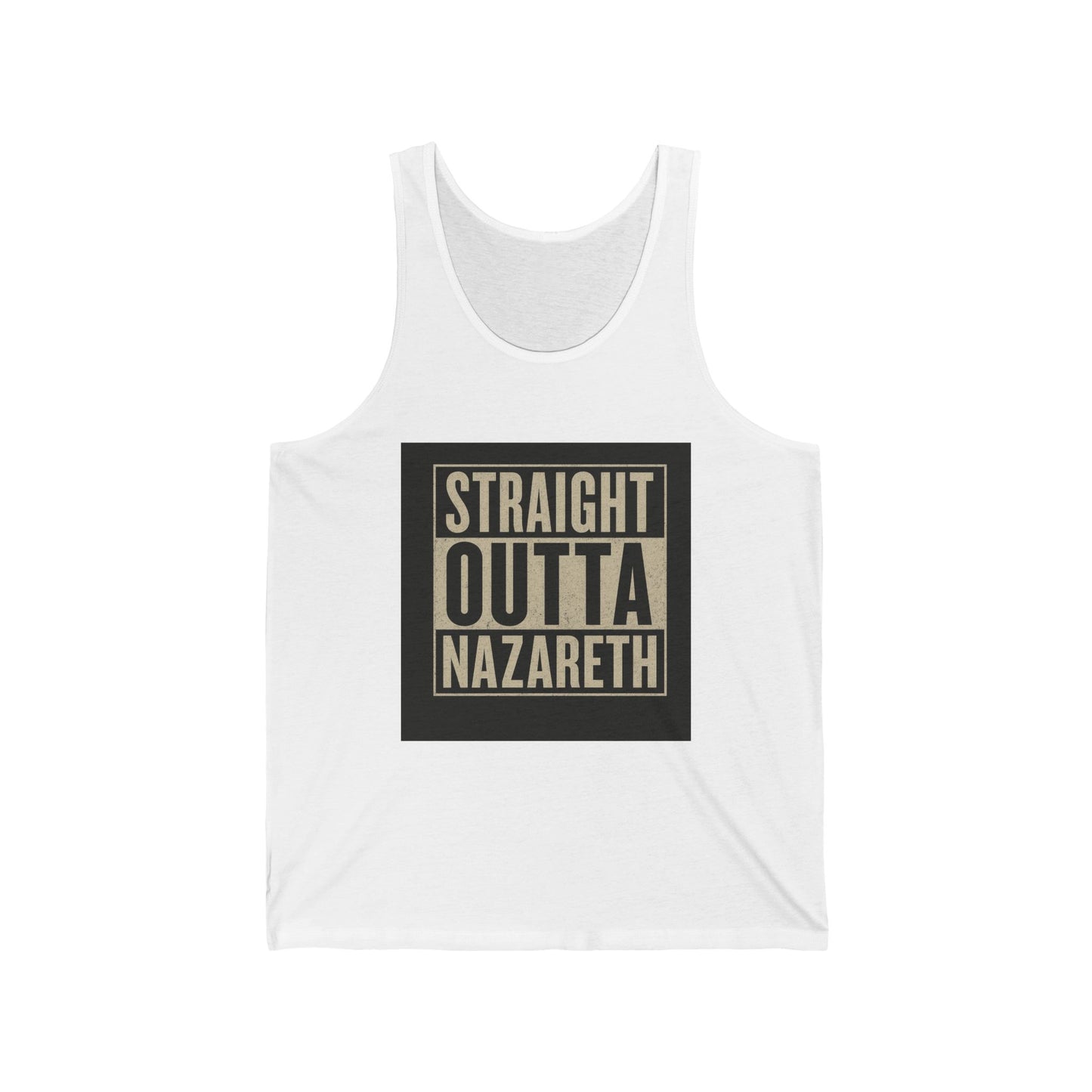 Straight Outta Nazareth Unisex Jersey Tank, Graphic Muscle Shirt, Casual Summer Top, Gift for Him, Hip-Hop Apparel, Vacation Wear, [...]