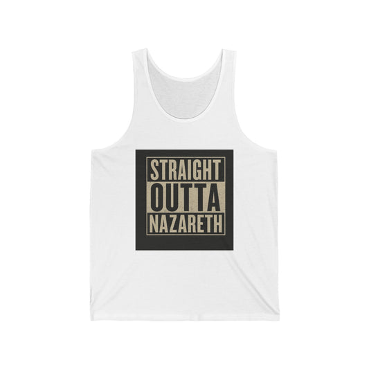 Straight Outta Nazareth Unisex Jersey Tank, Graphic Muscle Shirt, Casual Summer Top, Gift for Him, Hip-Hop Apparel, Vacation Wear, [...]