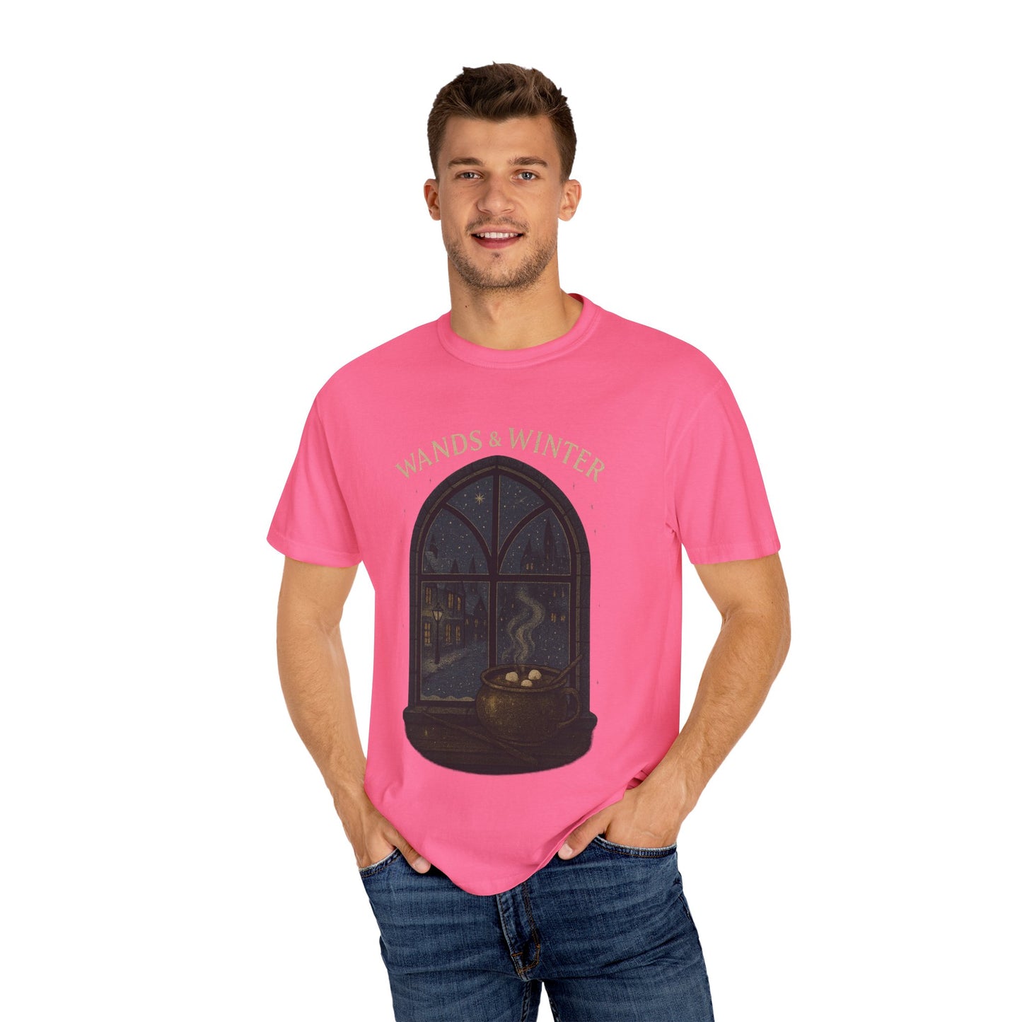 Wands & Winter Unisex Garment-Dyed T-shirt | Cozy Magic Tee, Holiday Gift, Winter Apparel, Witchy Style, Casual Wear