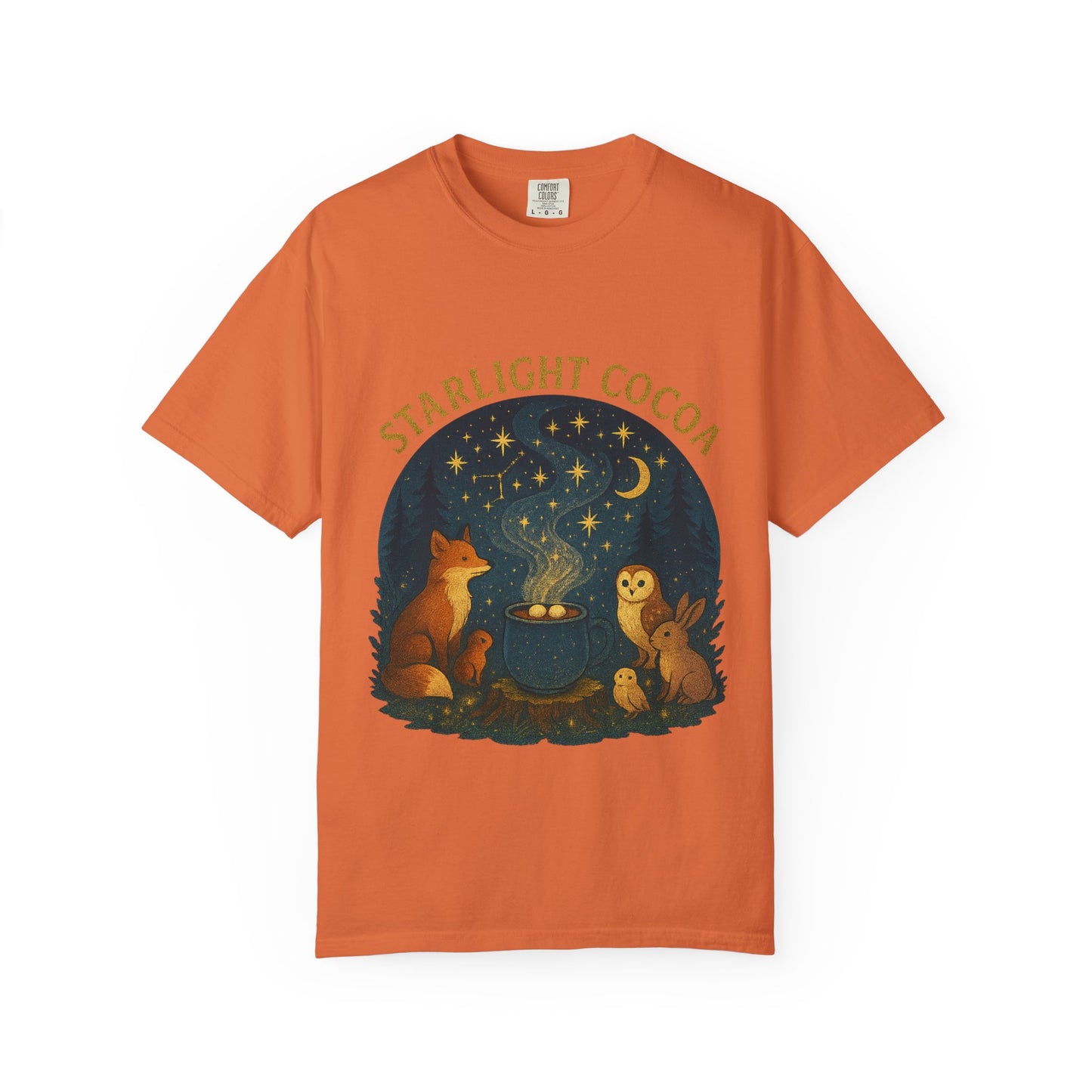 Starlight Cocoa T-Shirt | Cozy Night Vibe | Unisex Graphic Tee | Perfect for Camping, Stargazing, Gift for Nature Lovers