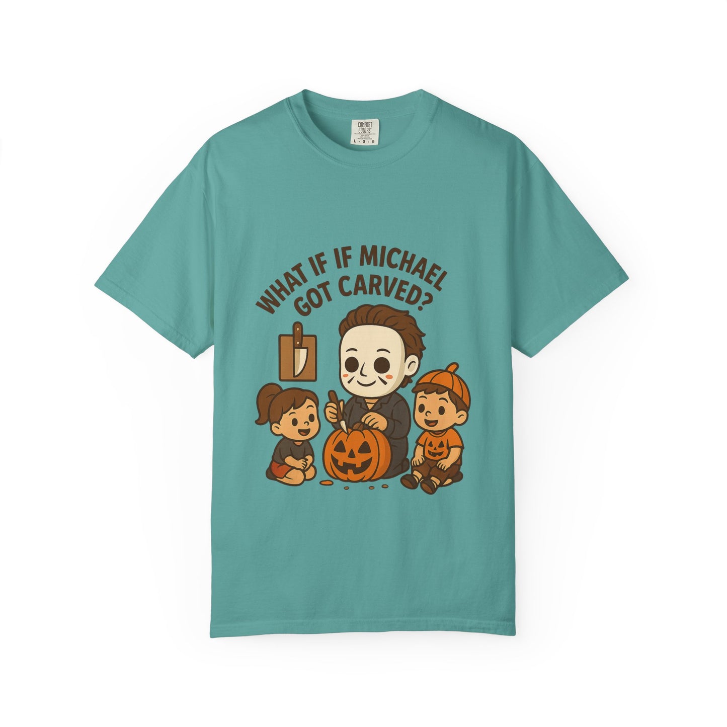 Halloween Themed T-shirt: What If Michael Got Carved?, Unisex Tee, Spooky Season Shirt, Fall Apparel, Fun Halloween Gift