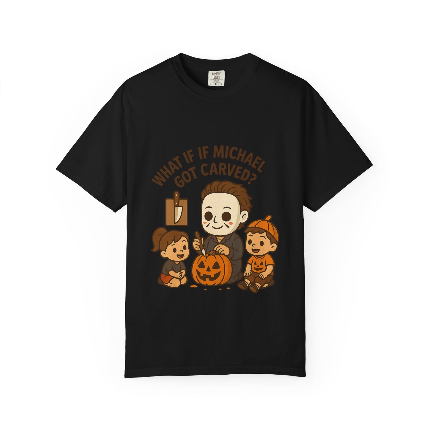 Halloween Themed T-shirt: What If Michael Got Carved?, Unisex Tee, Spooky Season Shirt, Fall Apparel, Fun Halloween Gift