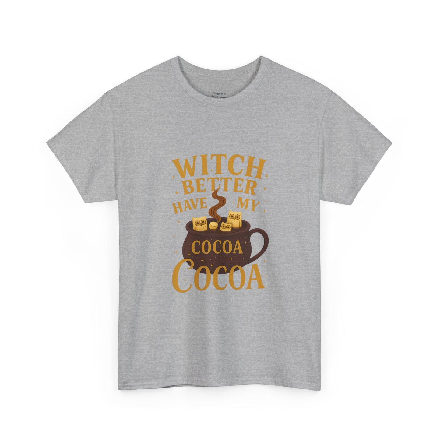 Witchy Cocoa Tee - Unisex Heavy Cotton Shirt for Fall, Halloween Parties, Cozy Vibes, Gift Idea, Fall Fashion