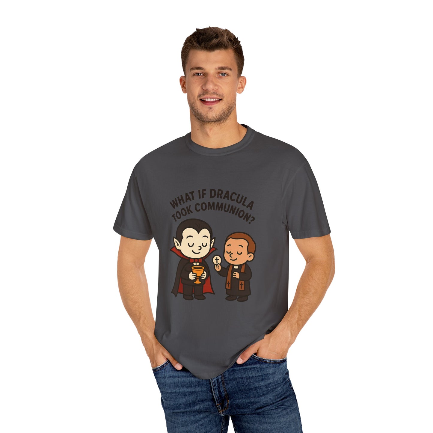Whimsical Dracula T-Shirt, Funny Gift for Halloween, Unisex Tee for Comic Lovers, Humor Apparel for Every Occasion, Cute Cartoon Shirt