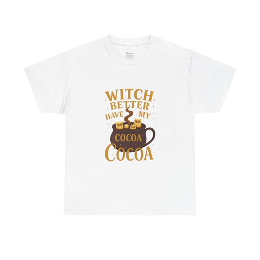 Witchy Cocoa Tee - Unisex Heavy Cotton Shirt for Fall, Halloween Parties, Cozy Vibes, Gift Idea, Fall Fashion