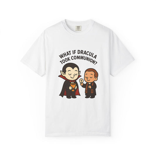 Whimsical Dracula T-Shirt, Funny Gift for Halloween, Unisex Tee for Comic Lovers, Humor Apparel for Every Occasion, Cute Cartoon Shirt