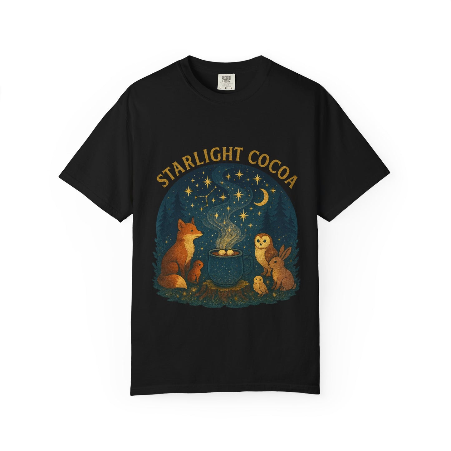 Starlight Cocoa T-Shirt | Cozy Night Vibe | Unisex Graphic Tee | Perfect for Camping, Stargazing, Gift for Nature Lovers