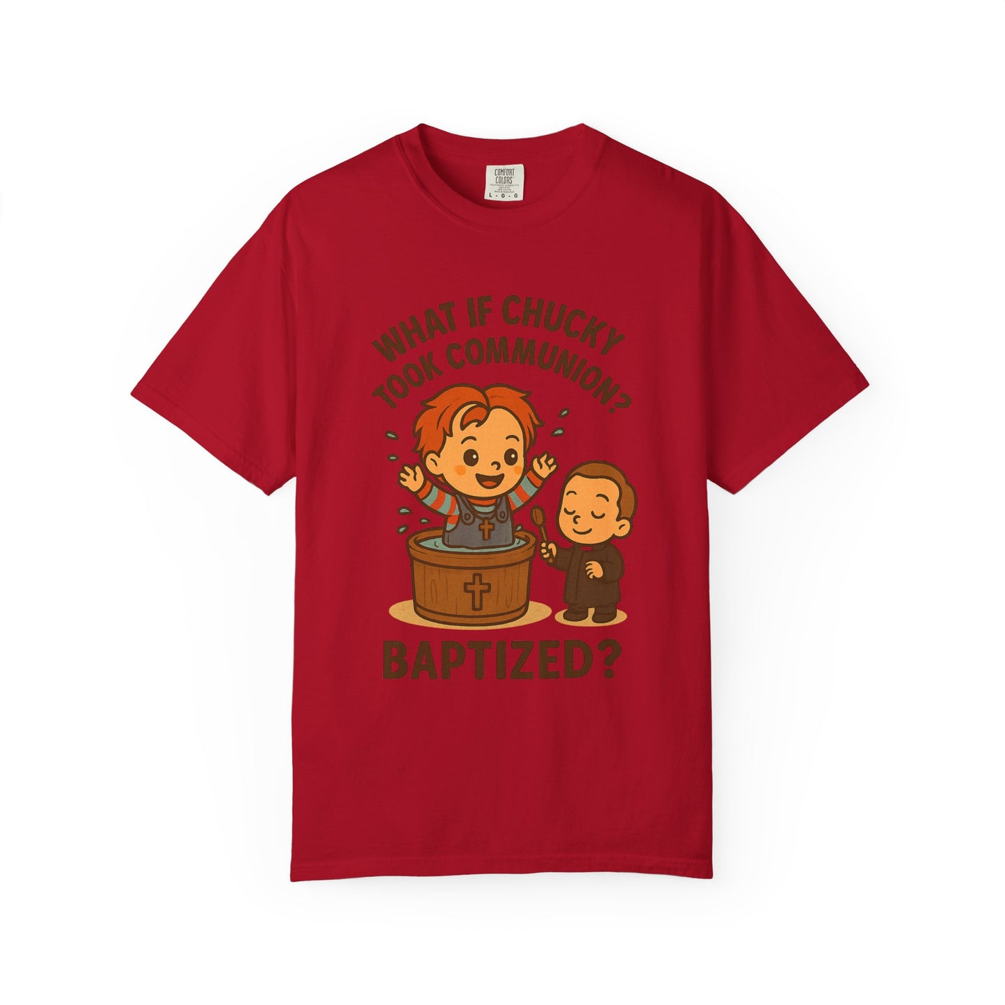 Baptism Humor T-Shirt, Funny Religious Tee, Unisex Gift, Cute Chucky Design, Perfect for Celebrations