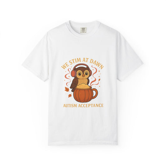 Autism Acceptance T-Shirt, We Stim at Dawn Tee, Cute Quirky Tee, Gift for Neurodiversity, Unisex Youth Adult Apparel