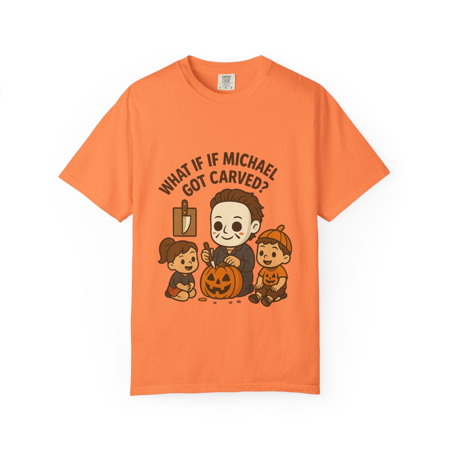 Halloween Themed T-shirt: What If Michael Got Carved?, Unisex Tee, Spooky Season Shirt, Fall Apparel, Fun Halloween Gift