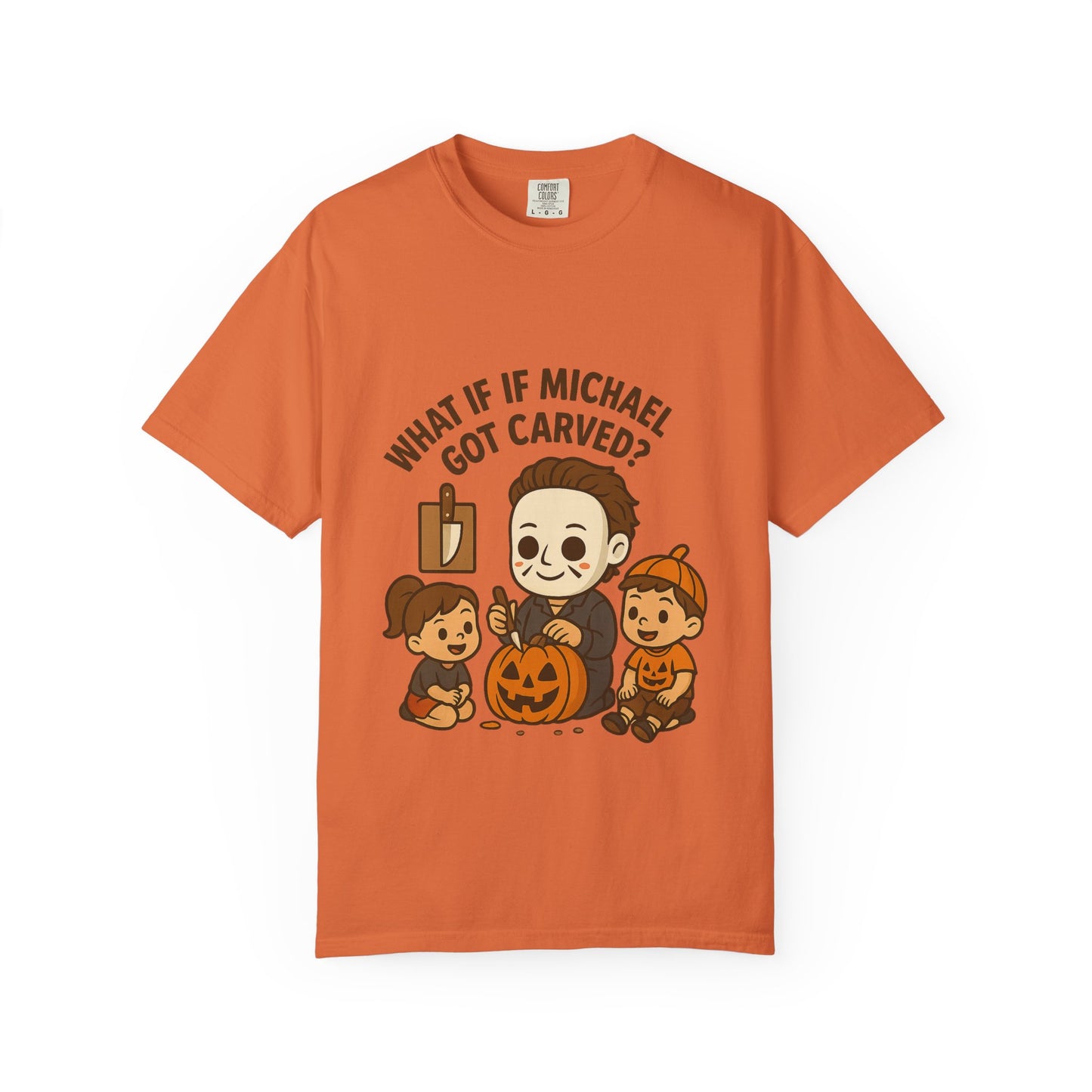 Halloween Themed T-shirt: What If Michael Got Carved?, Unisex Tee, Spooky Season Shirt, Fall Apparel, Fun Halloween Gift