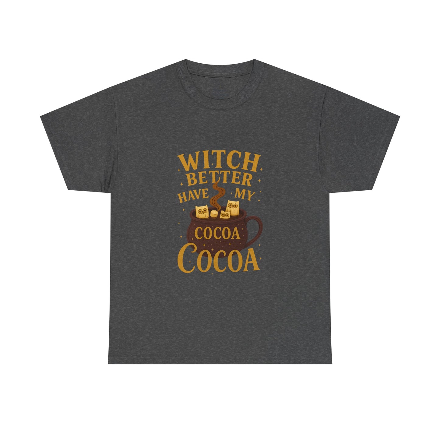 Witchy Cocoa Tee - Unisex Heavy Cotton Shirt for Fall, Halloween Parties, Cozy Vibes, Gift Idea, Fall Fashion