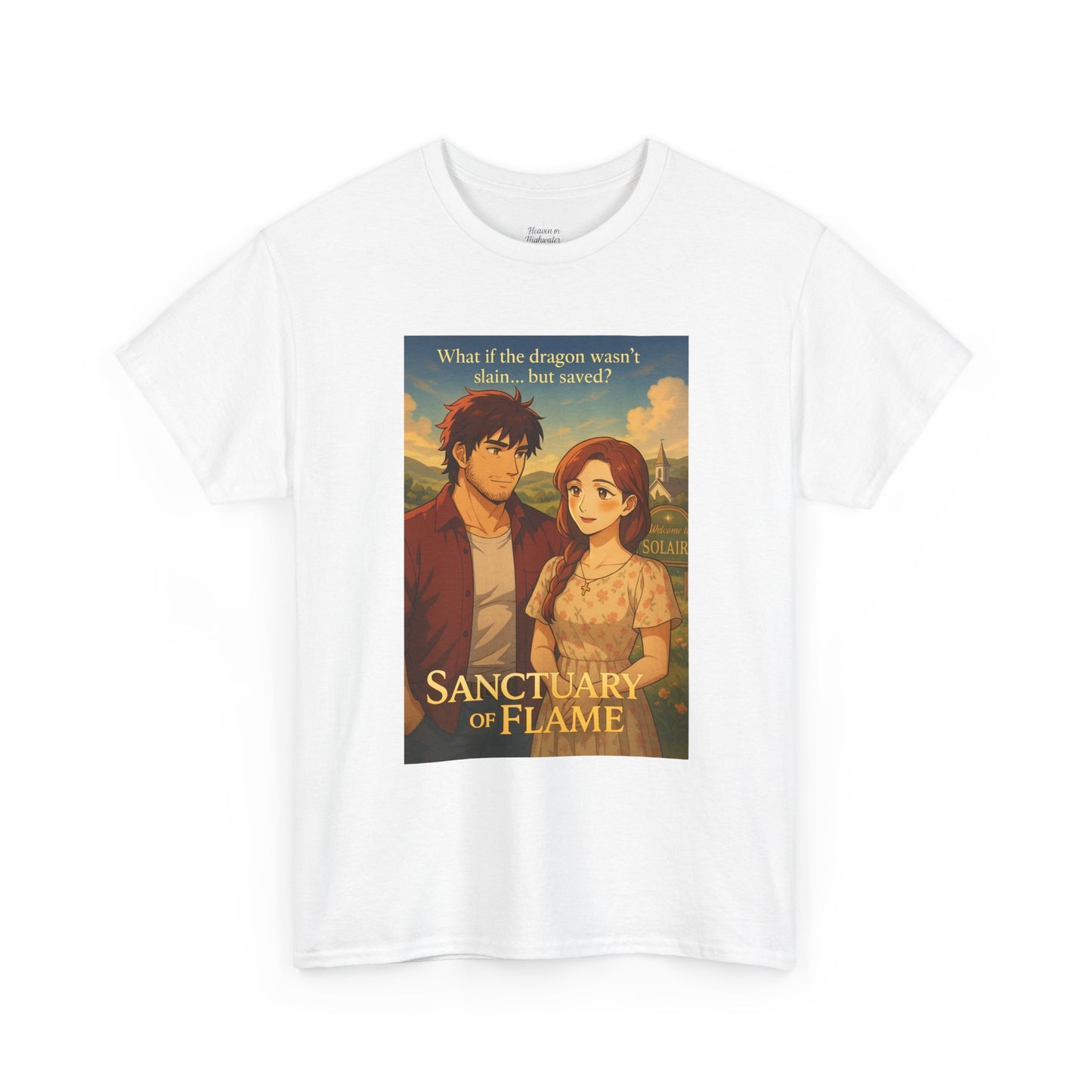 Fantasy Graphic Tee, Unisex Heavy Cotton T-Shirt, Sanctuary of Flame, Dragon Lover Gift, Comfortable Casual Wear, Book Lover Apparel