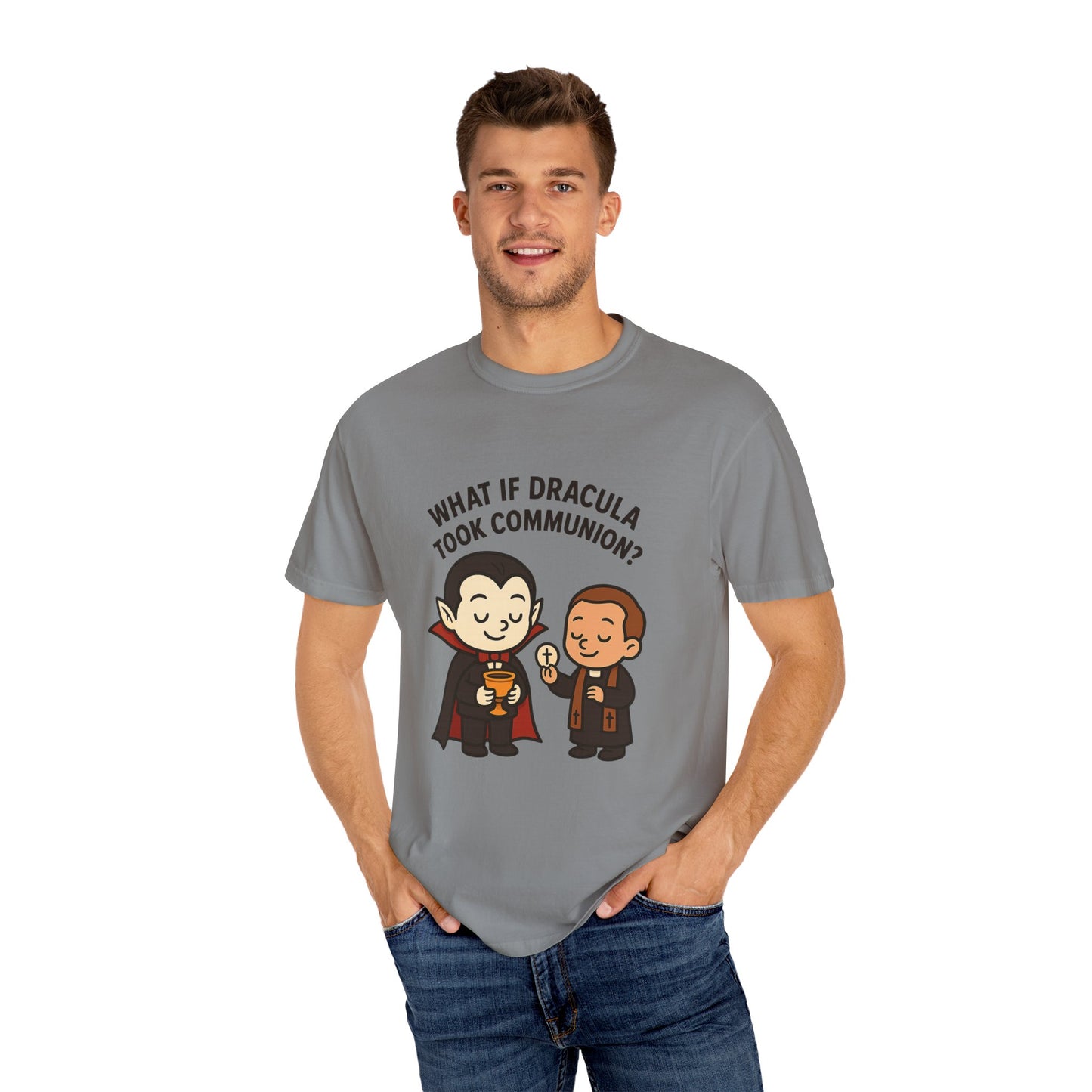Whimsical Dracula T-Shirt, Funny Gift for Halloween, Unisex Tee for Comic Lovers, Humor Apparel for Every Occasion, Cute Cartoon Shirt