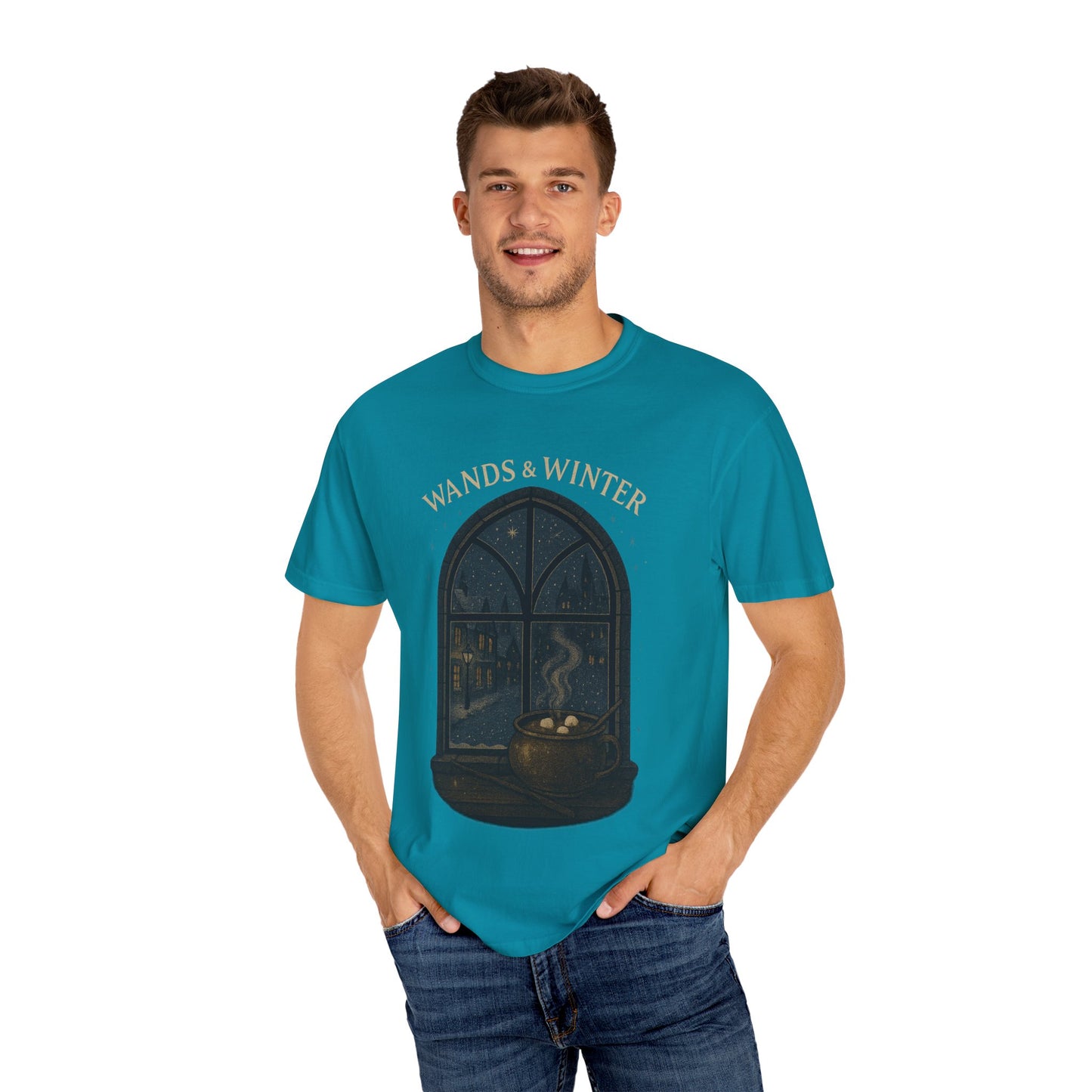 Wands & Winter Unisex Garment-Dyed T-shirt | Cozy Magic Tee, Holiday Gift, Winter Apparel, Witchy Style, Casual Wear