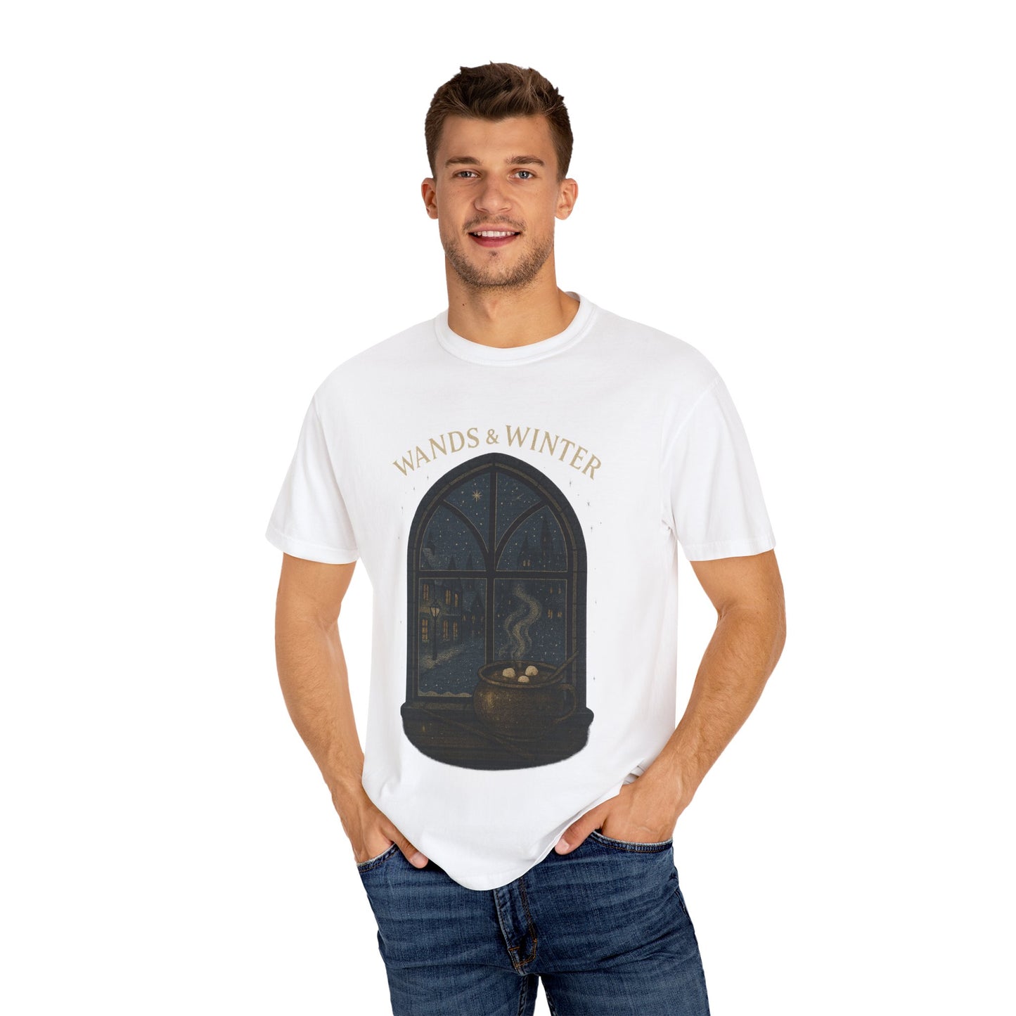 Wands & Winter Unisex Garment-Dyed T-shirt | Cozy Magic Tee, Holiday Gift, Winter Apparel, Witchy Style, Casual Wear