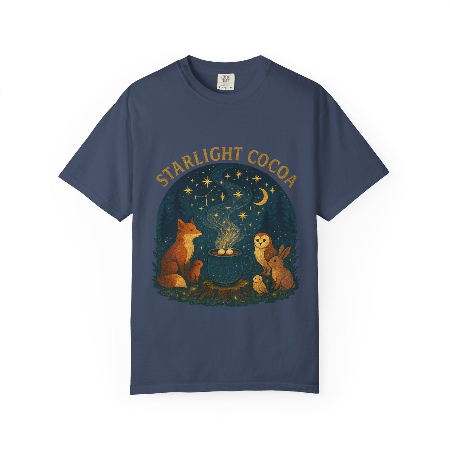 Starlight Cocoa T-Shirt | Cozy Night Vibe | Unisex Graphic Tee | Perfect for Camping, Stargazing, Gift for Nature Lovers